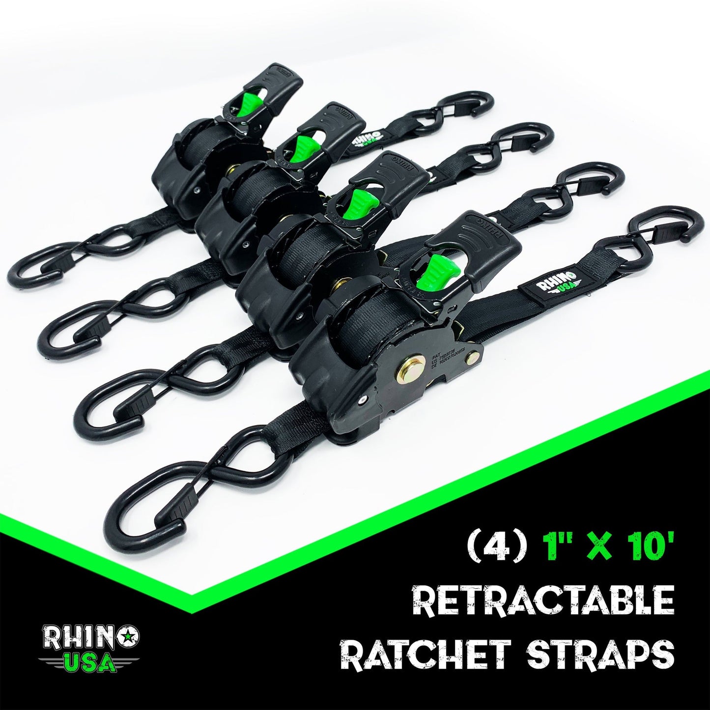 1" x 10' Retractable Ratchet Straps - 4-Pack